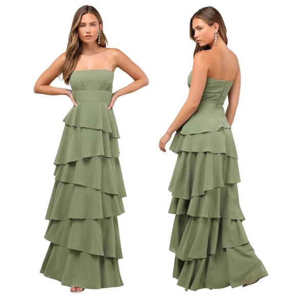 Lulus Dresses & Skirts - Lulus Gorgeous Essence Sage Strapless Tiered Maxi Dress size Large NWT